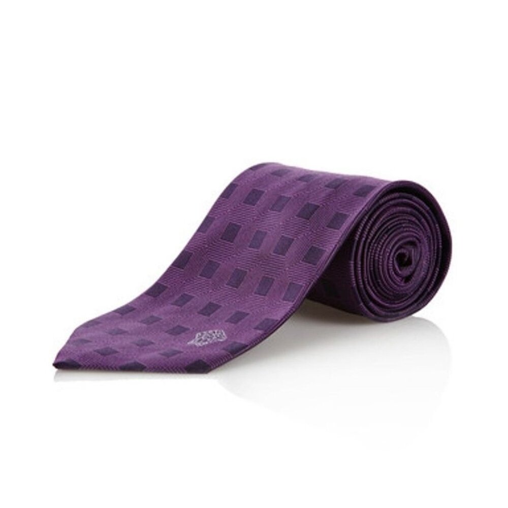 VERSACE Squares PRINT Dress SUIT TIE Woven PURPLE 100% Silk MEDUSA Italy